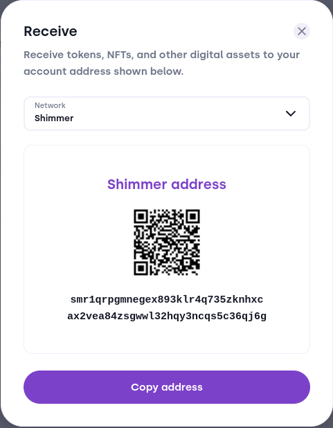 The receive address pop-up.